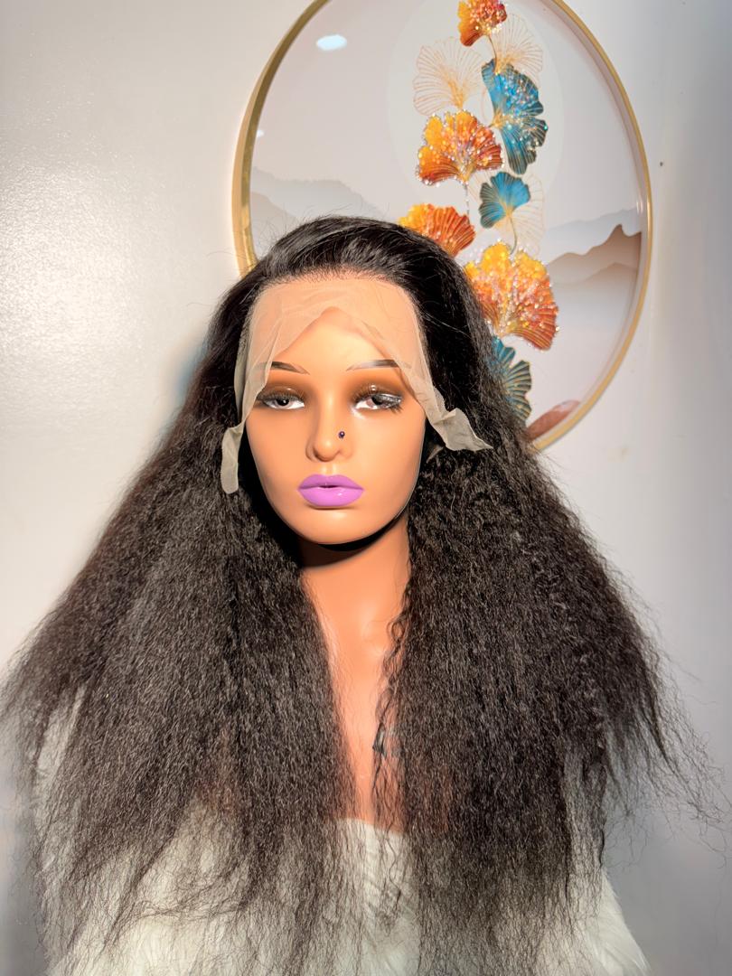 Perruque Effet Cheveux Afro Kinky Straight – 22 pouces Noir