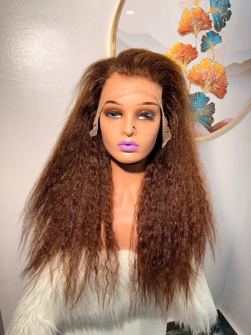 Perruque Effet Cheveux Afro Kinky Straight – 22 pouces Marron