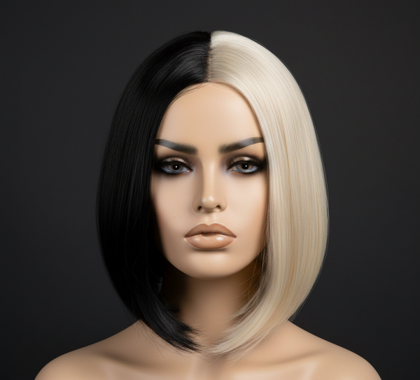 Perruque Bicolore Noir & Blond – Trendy Mix
