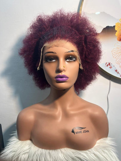 Perruque Jerry Frontal T Curly 8 pouces – Rouge