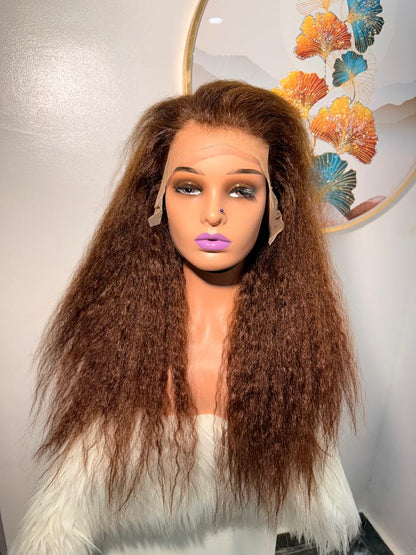 Perruque Effet Cheveux Afro Kinky Straight – 22 pouces Marron