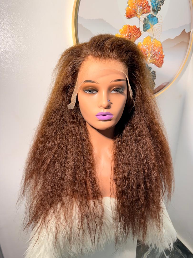 Perruque Effet Cheveux Afro Kinky Straight – 22 pouces Marron