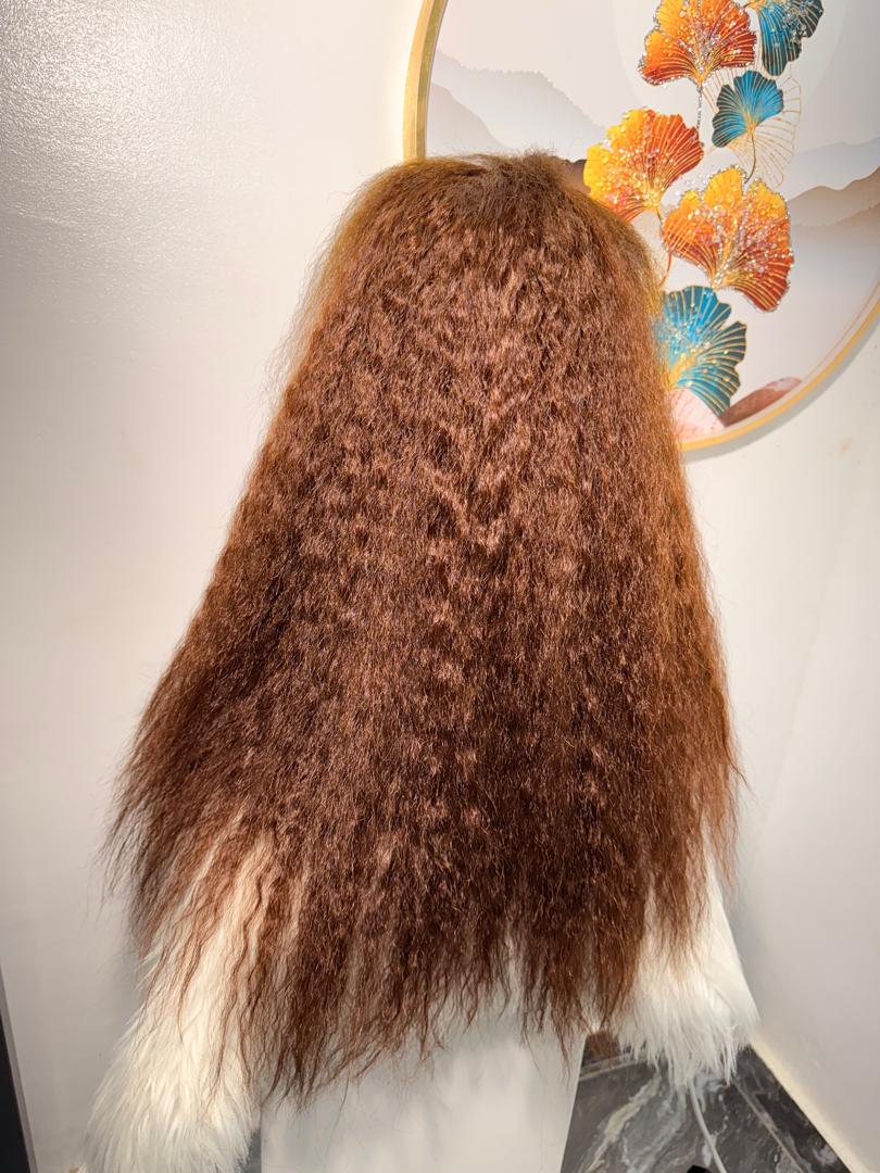 Perruque Effet Cheveux Afro Kinky Straight – 22 pouces Marron