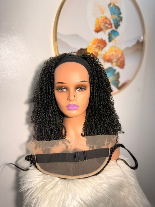 Perruque en Bande Frisée Naturelle - Confection Locale + Trompe-Œil en Lace Frontal