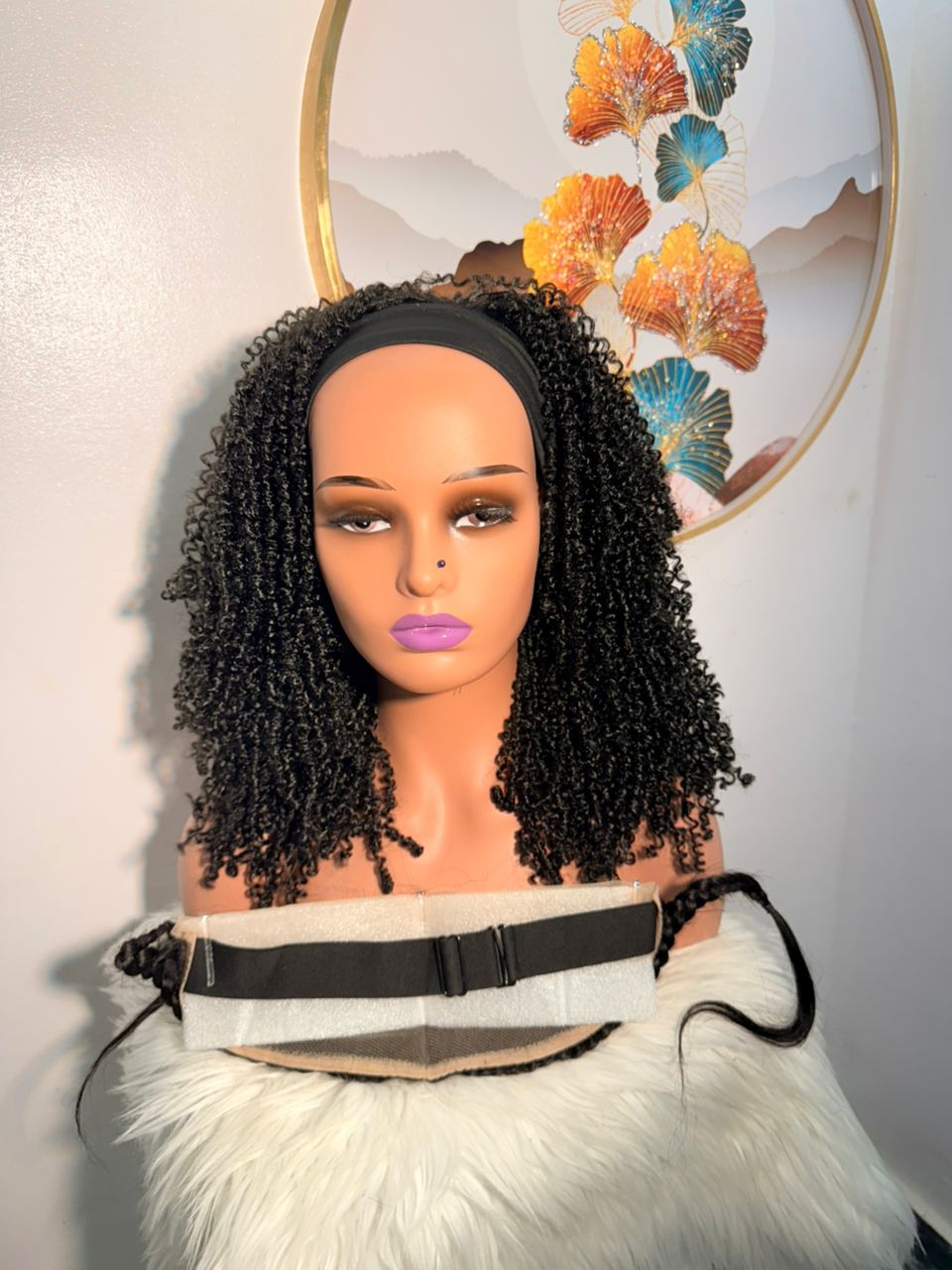 Perruque en Bande Frisée Naturelle - Confection Locale + Trompe-Œil en Lace Frontal