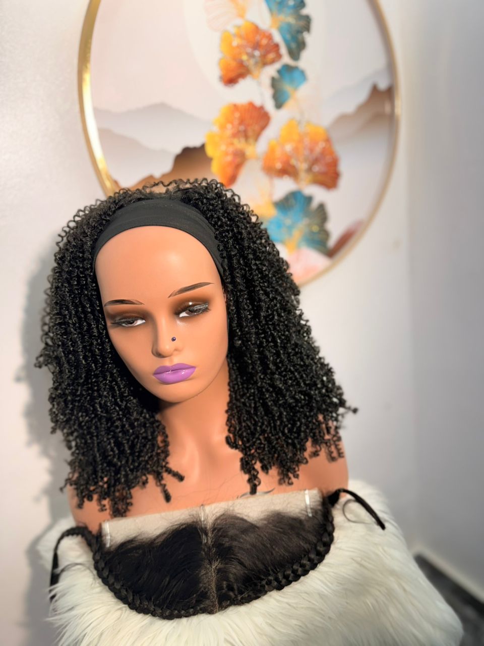 Perruque en Bande Frisée Naturelle - Confection Locale + Trompe-Œil en Lace Frontal