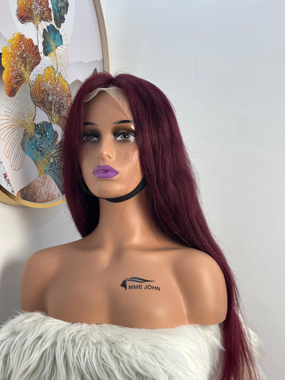 Perruque Virgin Hair Rouge Bordeaux – Longueur 30