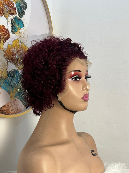 Perruque Pixie Frontal T Rouge Bordeaux