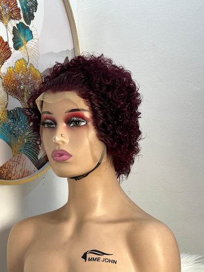 Perruque Pixie Frontal T Rouge Bordeaux